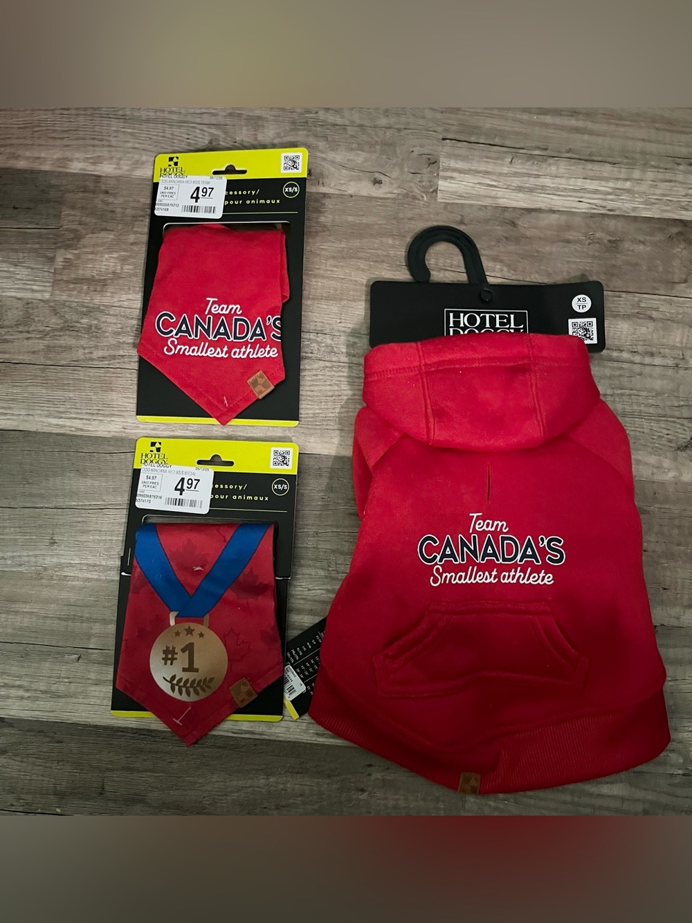 Hotel Doggie  Red "Team Canada's Smallest Athlete" Dog Hoodie & Bandanas